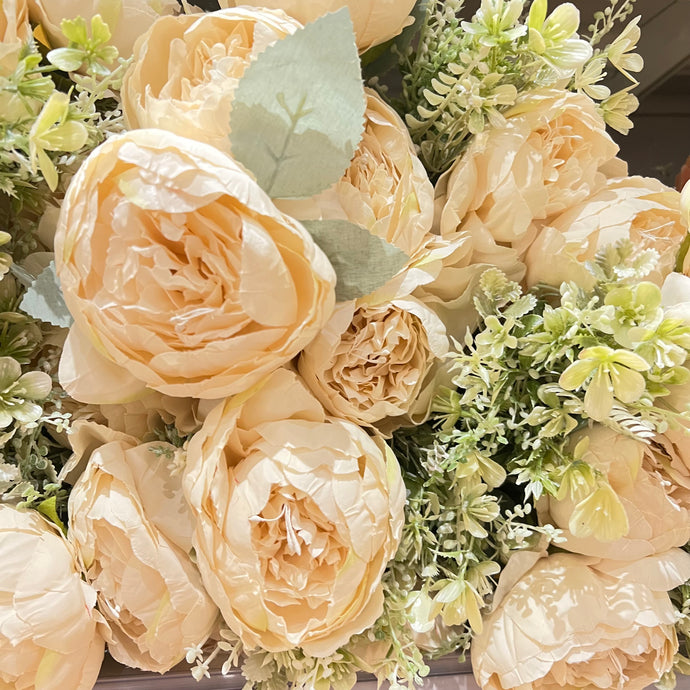 Flower Bunch in OFF-WHITE Flower Bouquet Silk Floral Bunch with Fillers Greeneries for Home Decor, Office, Bedroom, Living Room Flowers for Vases