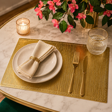 Placemats in Gold Rectangular Dining Table Mats with Special Layer Underneath Preventing Spills and Messes, Placemats for Dining Table Wedding Parties Accent Centrepiece