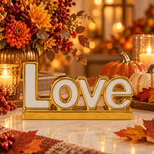 LOVE Letter Sign Centre Piece in Gold/Silver Ceramic for Table Top with White Colour Handmade Accent Centre Piece Home Decor