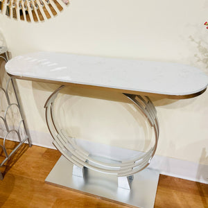 Console Table White Marble Top in Silver Entryway Table Silver Metal Modern Entrance Console Table