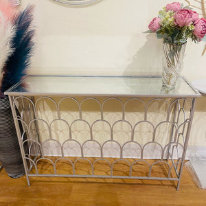 Console Table Silver Entrance Glass Top Table in Silver Metal Glass Top Available in TWO Sizes
