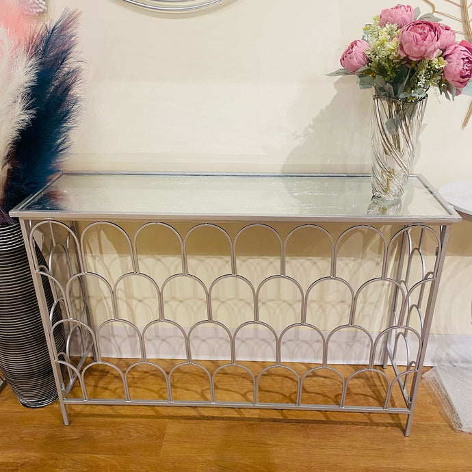 Console Table Silver Entrance Glass Top Table in Silver Metal Glass Top Available in TWO Sizes