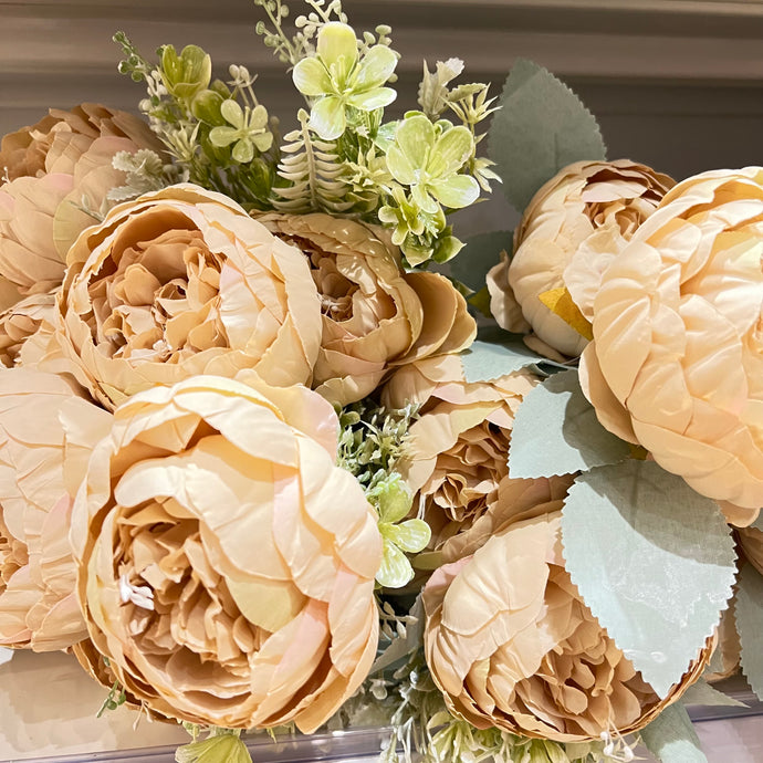 Flower Bunch in BEIGE Flower Bouquet Silk Floral Bunch with Fillers Greeneries for Home Decor, Office, Bedroom, Living Room Flowers for Vases