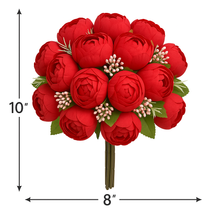 Artificial Peonies Flower Bunch 13 Small Peony Heads Flower Bouquet Silk Floral Bunch in RED with Light Pink Fillers Greeneries for Home Decor, Office, Bedroom, Living Room Flowers for Vases