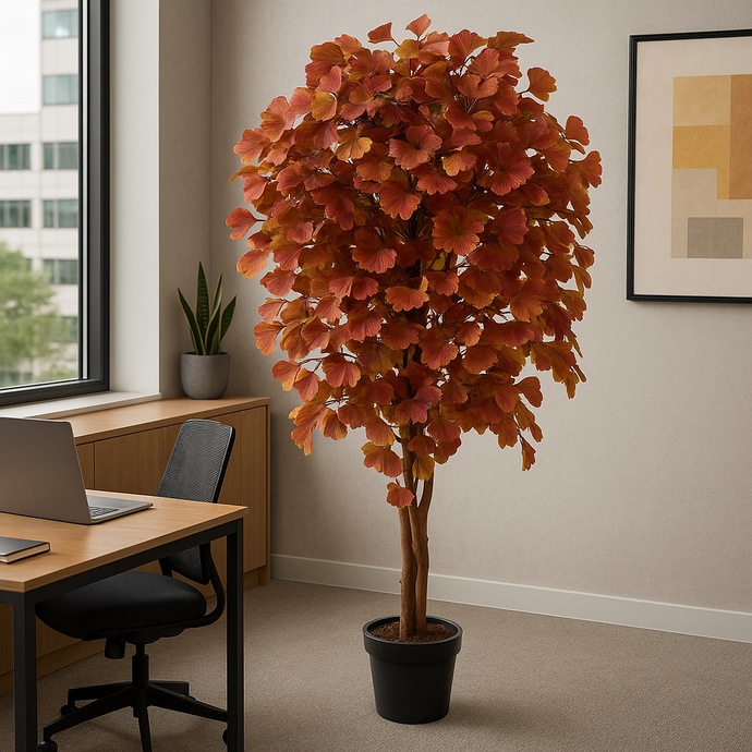 Artificial Ginkgo Tree 6.5 Feet Tall – Indoor/Outdoor Faux Plant for Home or Office Decor – Realistic Large Green Tree with Pot – Low Maintenance Plastic Plant for Living Room, Bedroom, Entryway