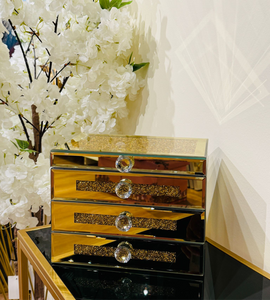 Jewelry Box Fashion Beauty Suitcase Accessory Mirrored Glass Storage Box Cases Portable in Gold Crushed Crystals
