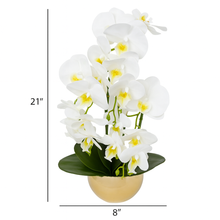 Plant Pot Medium White Artificial Orchid Flower Gold Plant Pot Floral Real Look Plant Real Touch White Flower Ceramic Planter