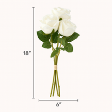 18" Artificial WHITE Rose 3-Stem Bundle – Set of 3 PU Leather Faux Roses Tied with Ribbon – Removable Silk Stems for DIY Floral Arrangements, Bridal Bouquets, and Home Decor