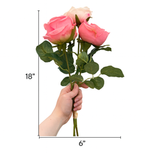 18" Artificial PINK Rose 3-Stem Bundle – Set of 3 PU Leather Faux Roses Tied with Ribbon – Removable Silk Stems for DIY Floral Arrangements, Bridal Bouquets, and Home Decor