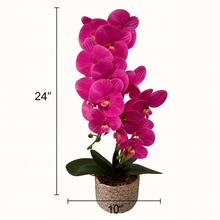 Plant Pot Purple and Green Artificial Orchid Flower Pot Floral Real Look Plant Real Touch with Grey Ceramic Flower Planter