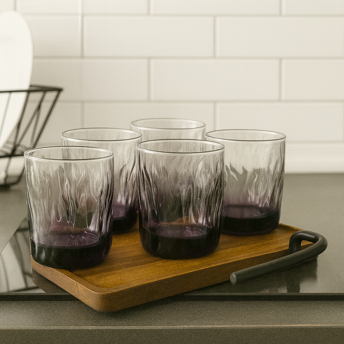 6-piece Set Glasses Drinking Cups Everyday Use Clear Heavy Glass Juice Cups Crystal Colour with Purple Glass Set of SIX