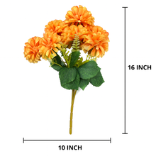Artificial Dahlia Flower Bunch – 7 Heads + Extension – 16” Tall Realistic Silk Faux Flowers with Greenery – ORANGE Decorative Bouquet for Home, Wedding, Office or Vase Arrangement