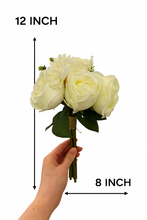 12" Artificial WHITE Rose Stem Bundle – Set of 6 Faux Roses Tied with Ribbon – Removable Silk Stems for DIY Floral Arrangements, Bridal Bouquets, and Home Decor