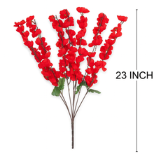 Artificial RED Cherry Blossom Bunch – 7 Long Silk Stems with Extension, 23" INCH Bendable Branches for Vase, Ginger Jars, Home Decor, Wedding Decor