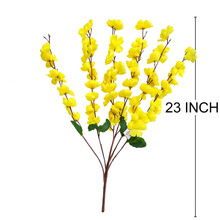 Artificial YELLOW Cherry Blossom Bunch – 7 Long Silk Stems with Extension, 23" INCH Bendable Branches for Vase, Ginger Jars, Home Decor, Wedding Decor