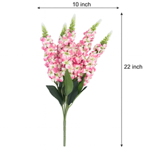 Artificial Lupine Flower Bunch – 22” Tall Pink and White Faux Floral Stems with Lush Leaves – Realistic Silk-Like Texture for Home Décor, Wedding, or Vase Display – 5-Head Decorative Bouquet with Extension