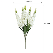 Artificial Lupine Flower Bunch – 22” Tall White Faux Floral Stems with Lush Leaves – Realistic Silk-Like Texture for Home Décor, Wedding, or Vase Display – 5-Head Decorative Bouquet with Extension