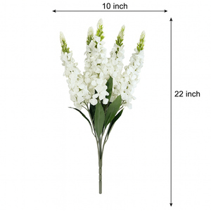 Artificial Lupine Flower Bunch – 22” Tall White Faux Floral Stems with Lush Leaves – Realistic Silk-Like Texture for Home Décor, Wedding, or Vase Display – 5-Head Decorative Bouquet with Extension