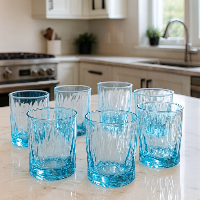 6-piece Set Glasses Drinking Cups Everyday Use Clear Heavy Glass Juice Cups Crystal Colour with Blue Glass Set of SIX