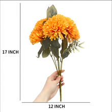 Artificial ORANGE Dahlia Flower Bouquet with 7 Heads with Extension and Greenery – 17” Silk Floral Arrangement for Home Decor, Weddings, Vases, and Centrepieces