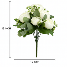 Artificial WHITE Peony Flower Bouquet with 12 Peonies and Fillers – Real Touch Silk Flowers for Home Decor, Wedding Centerpiece, Office, or Gift – 16 Inch Tall