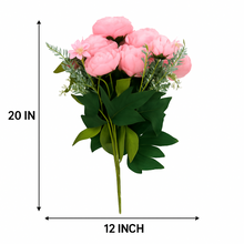 Artificial PINK Peony Flower Bunch – 6 Peony Heads with Extension and Flower Leaves, 20" INCH Faux Peonies for Vase, Ginger Jars, Home Decor, Wedding Decor
