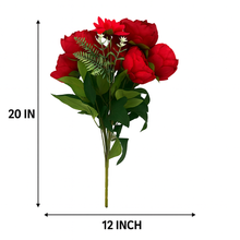 Artificial RED Peony Flower Bunch – 6 Peony Heads with Extension and Flower Leaves, 20" INCH Faux Peonies for Vase, Ginger Jars, Home Decor, Wedding Decor