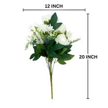 Artificial WHITE Peony Flower Bunch – 6 Peony Heads with Extension and Flower Leaves, 20" INCH Faux Peonies for Vase, Ginger Jars, Home Decor, Wedding Decor