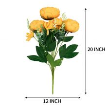 Artificial PEACH Peony Flower Bunch – 6 Peony Heads with Extension and Flower Leaves, 20" INCH Faux Peonies for Vase, Ginger Jars, Home Decor, Wedding Decor