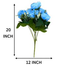 Artificial BLUE Peony Flower Bunch – 6 Peony Heads with Extension and Flower Leaves, 20" INCH Faux Peonies for Vase, Ginger Jars, Home Decor, Wedding Decor