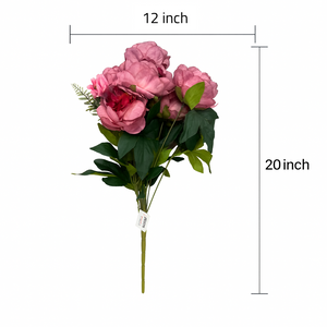 Artificial CHERRY WINE Peony Flower Bunch – 6 Peony Heads with Extension and Flower Leaves, 20" INCH Faux Peonies for Vase, Ginger Jars, Home Decor, Wedding Decor