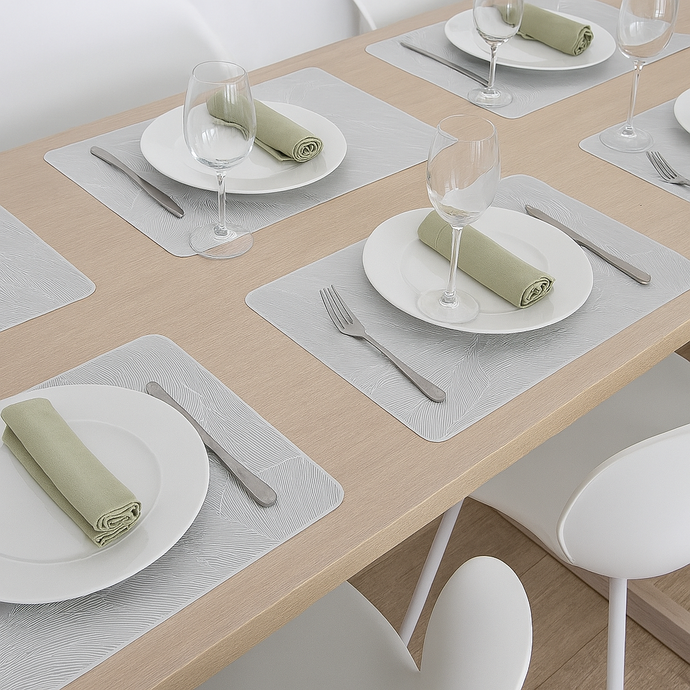 Placemats in Silver Rectangular Dining Table Mats with Special Layer Underneath Preventing Spills and Messes, Leaf Design Placemats for Dining Table Wedding Parties Accent Centrepiece