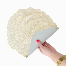 Placemats in Gold Flower Shape Dining Table Mats with Special Layer Underneath Preventing Spills and Messes, Flower Design Placemats for Dining Table Wedding Parties Accent Centrepiece