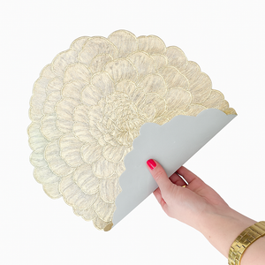 Placemats in Gold Flower Shape Dining Table Mats with Special Layer Underneath Preventing Spills and Messes, Flower Design Placemats for Dining Table Wedding Parties Accent Centrepiece