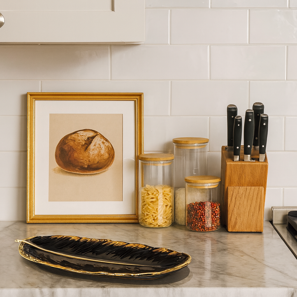Ceramic Plate Gold and BLACK Leaf Shape Flat Plate for Fruits or Decor in Black with Gold Lining
