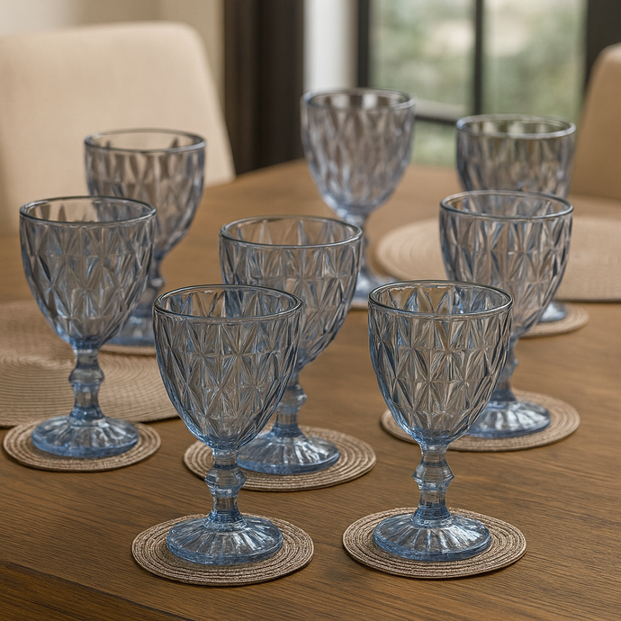 6-piece Set BLUE Glass Goblets Drinking Cups Clear Thick Glass Juice Cups Crystal Colour Glass Set of SIX