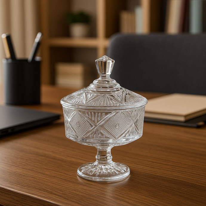 Glass Bowl Storage Crystal Jar with Lid for Home Decor, Cookie, Chocolate, Candy Glass Jar for Consoles, End Tables, Dining Decor in Crystal Transparent Colour