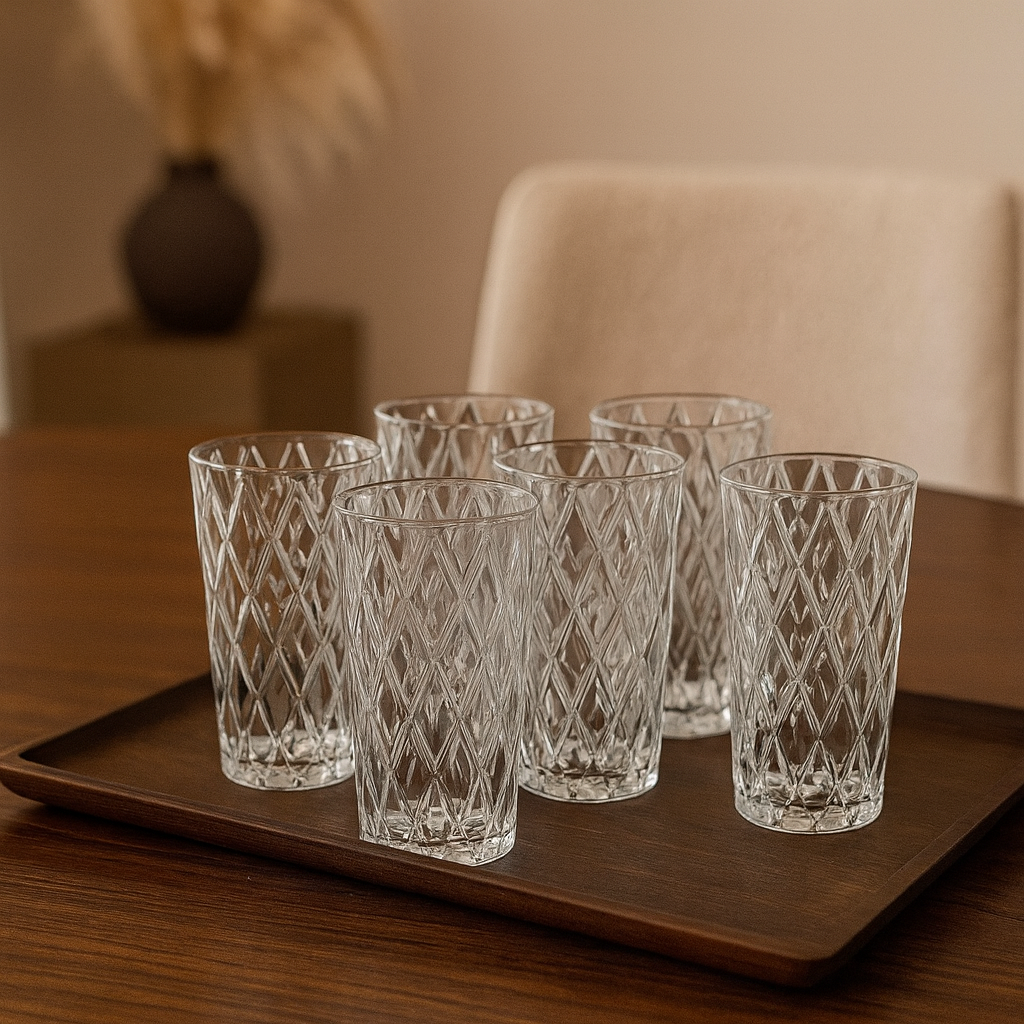 6-piece Set Glasses Drinking Cups Everyday Use Clear Heavy Glass Juice Cups Crystal Colour Glass Set of SIX (Copy)