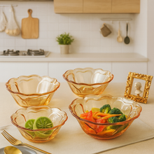 7-Piece Amber Glass Bowl Set – Elegant Scalloped Dessert & Salad Bowls, Premium Quality Glassware, Gift-Ready Packaging for Home, Parties & Gifting
