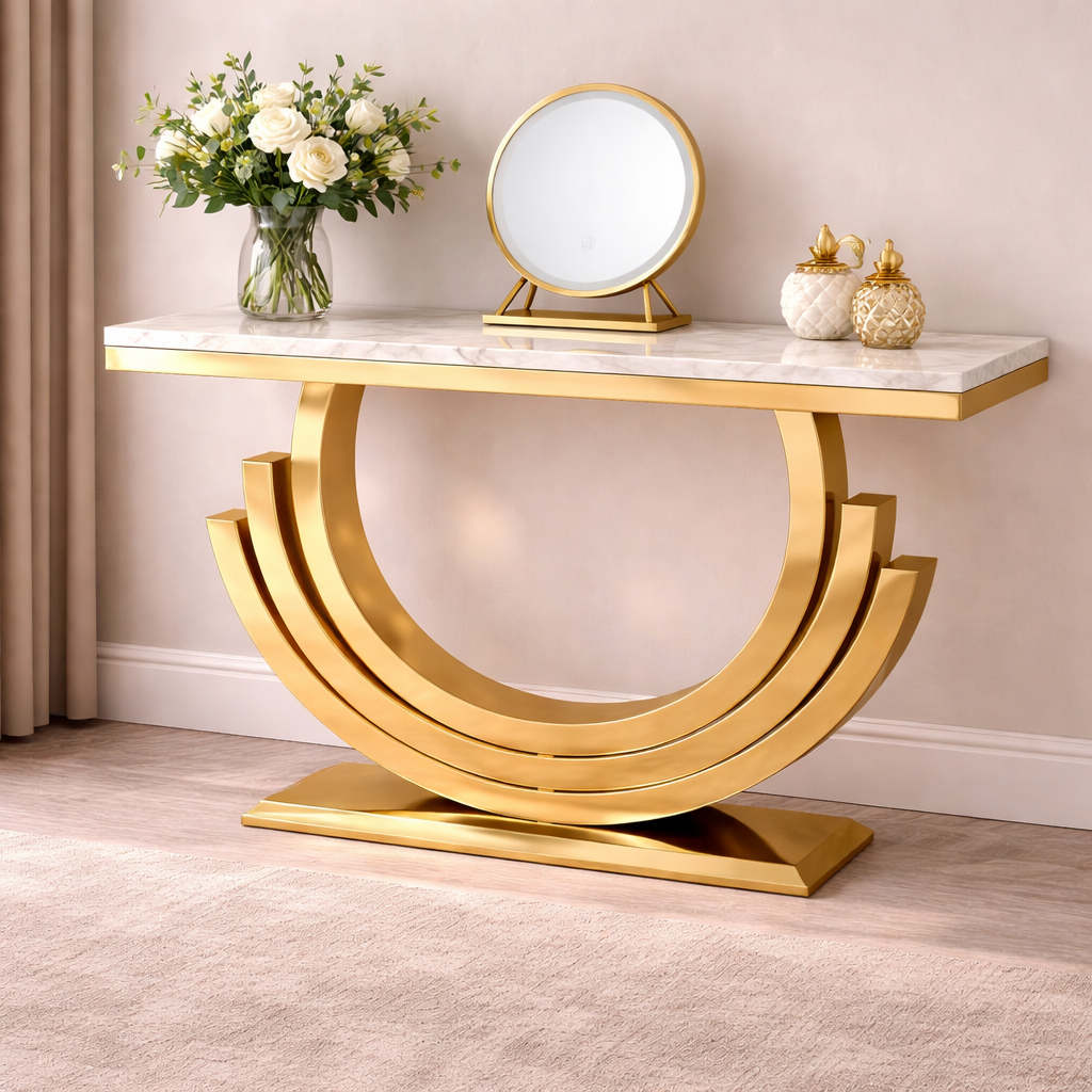 Luxury Gold Console Table with White MarbleTop | Modern Stainless-Stee ...