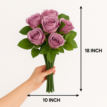 12 Stems PURPLE Rose Artificial Flower Bunch - 12 Realistic Faux Roses with Bendable Stems, 18" Long, Rose Bouquet for Home Decor, Weddings & Events