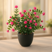 12" Artificial Pink Flower Plant in Black Plastic Pot – Lifelike Faux Bloom for Indoor Decor