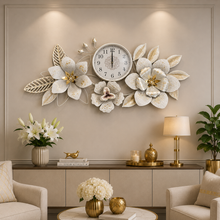 Wall Clock, Art Clock, Silver Wall Decoration, Creative Handmade Mute Non-Ticking Clock Stainless Steel Wall Clock with Leaf Design for Living Room, Bedroom, Office, Corridor
