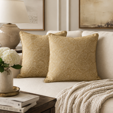 Set of 2 Decorative Cushions with Fillers – Gold Silk Throw Pillow Covers with Zipper for Sofa, Bed & Living Room Decor