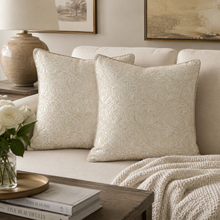 Set of 2 Decorative Cushions with Fillers – Beige/ Off-white Silk Throw Pillow Covers with Zipper for Sofa, Bed & Living Room Decor