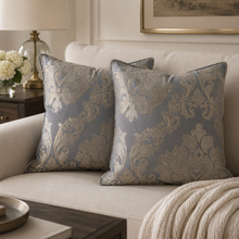 Set of 2 Decorative Cushions with Fillers – Grey with Beige/ Light Gold Shade Silk Throw Pillow Covers with Zipper for Sofa, Bed & Living Room Decor
