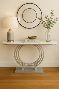 Console Table White Marble Top in Silver Entryway Table Silver Metal Modern Entrance Console Table