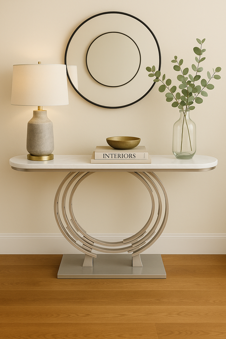 Console Table White Marble Top in Silver Entryway Table Silver Metal Modern Entrance Console Table