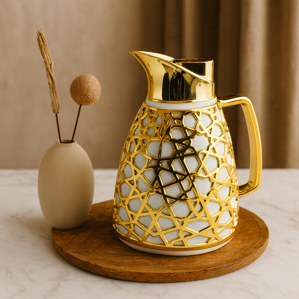 Thermos Creative Design Gold & White Thermal Coffee Carafe Double Walled Thermos for Hot Drinks Hot 12Hours/Cold 24 Hours Pink Glass from the Inside