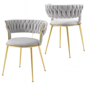 Velvet GREY Accent Chair with Tufted Curved Design and Gold Metal Frame – Modern Curved Back Lounge Chair for Living Room, Bedroom, Dining or Office – Elegant GREY Upholstery